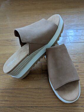 NWOT TOMS Diana Mule Platform Sandals Women’s Leather Espadrille Wedge Sz 12